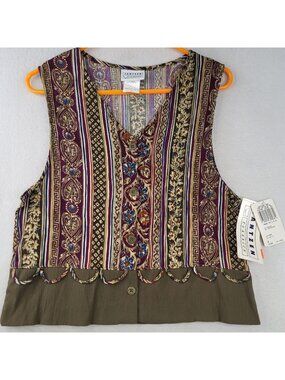 Vintage Jantzen Classics Vest M Multi USA Floral Striped Cluttercore Retro Work